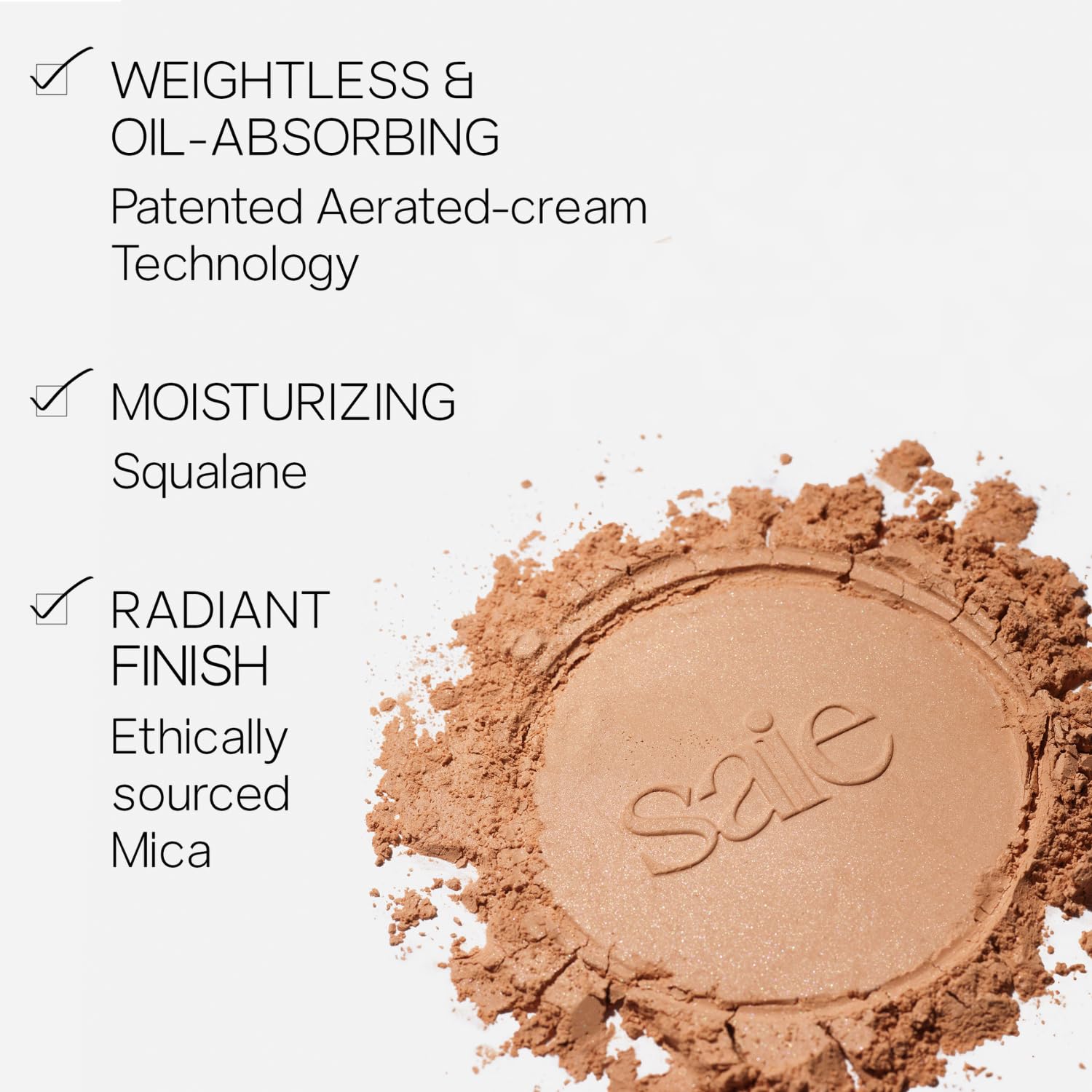 Saie aerated-cream technology detail illustrating lightweight formula that controls oil