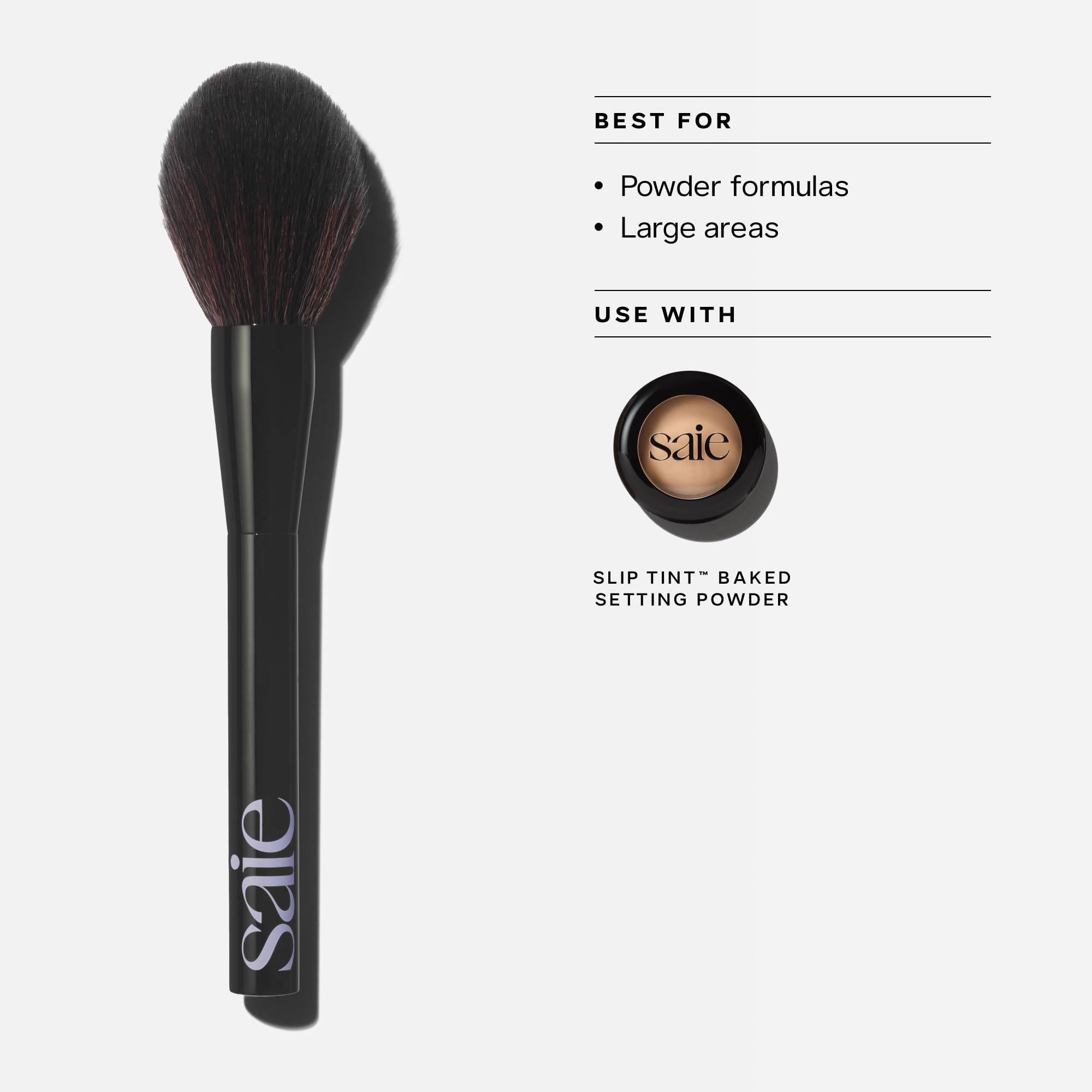 Saie tapered bristles detail for precise, diffused powder pickup