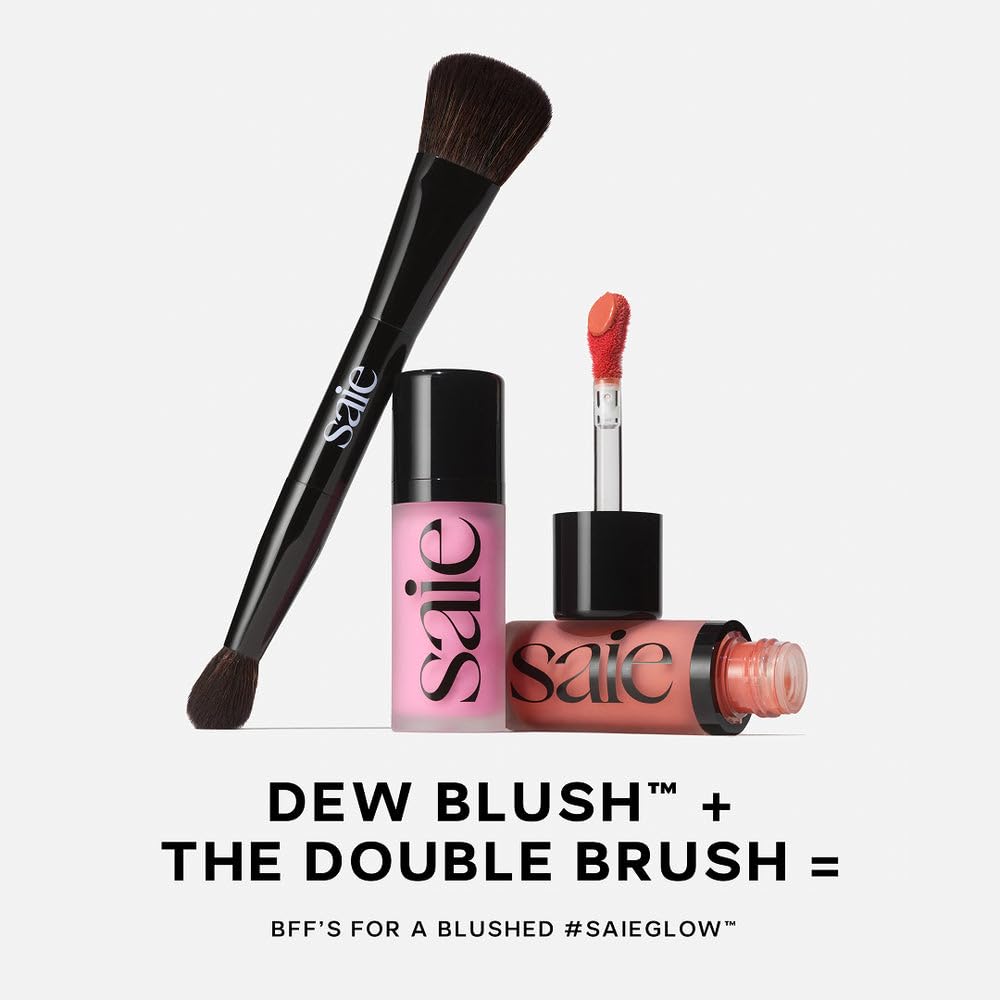 Saie Dew Liquid Blush top-down view with shades labeled showing shade customization benefit