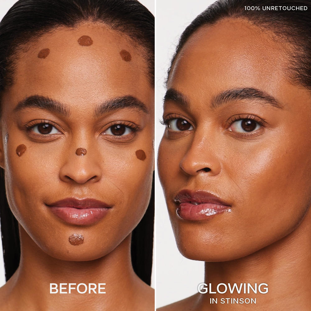 Saie Dew Bronze swirl-on-cheekbones creates seamless, streak-free bronze flush