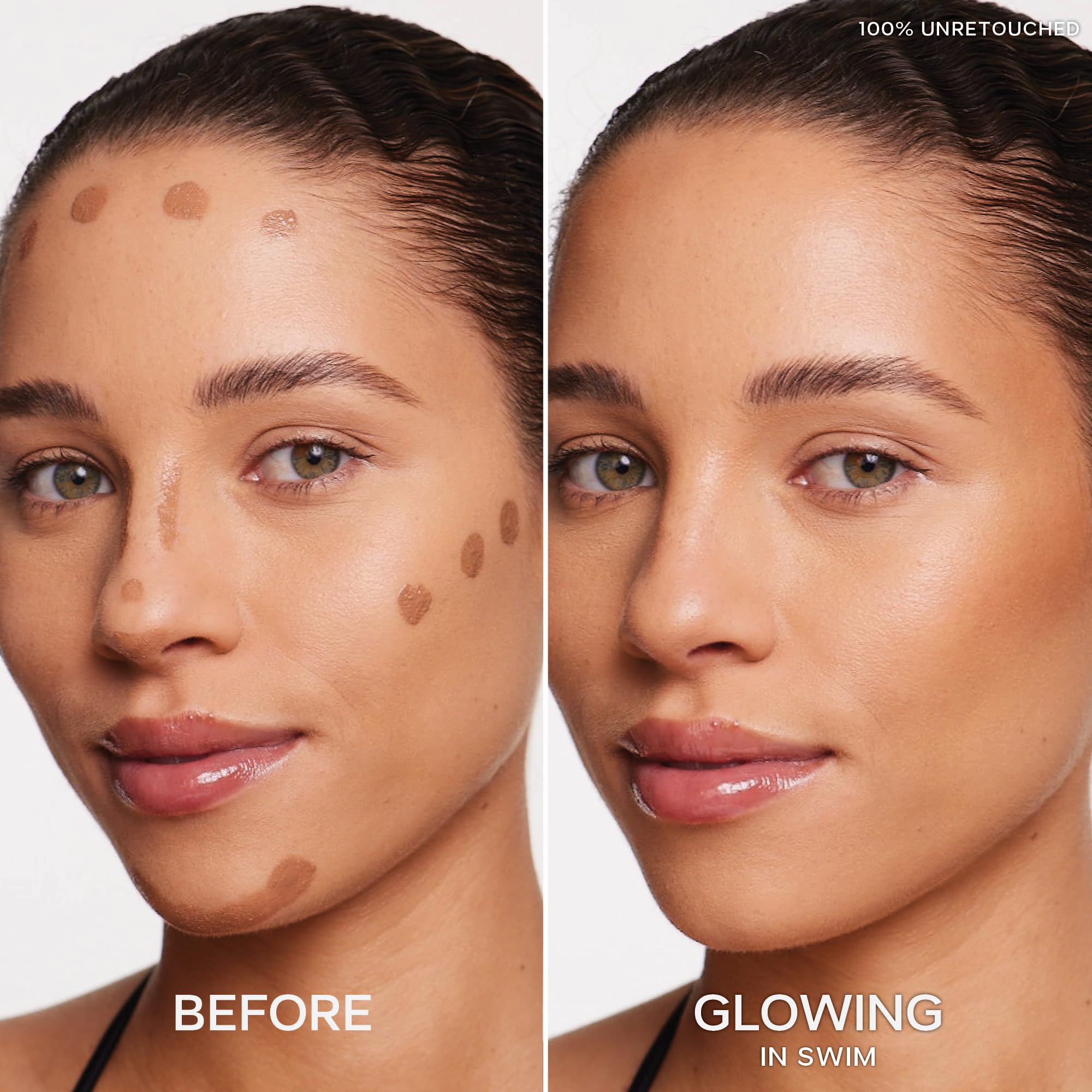 Saie Dew Bronze swirl on cheek delivering natural bronzed flush