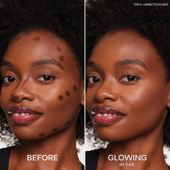 Saie Dew Bronze creamy texture swipe on skin, showing blendable finish and dewy luminosity