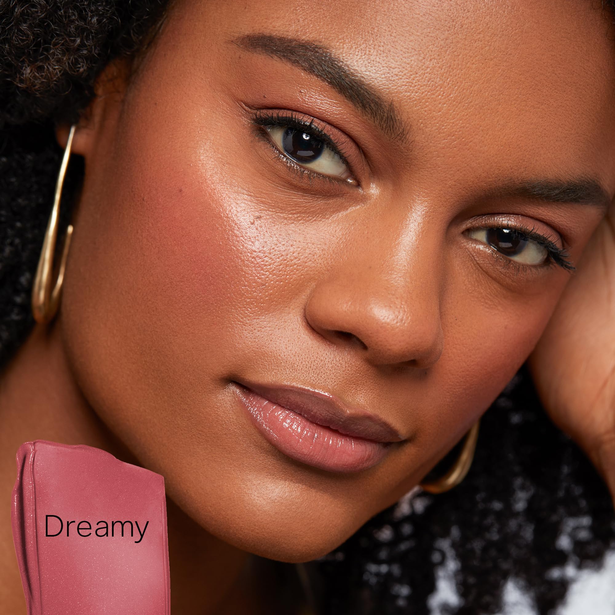 Cheeks apples glow with natural flush from Saie blush.
