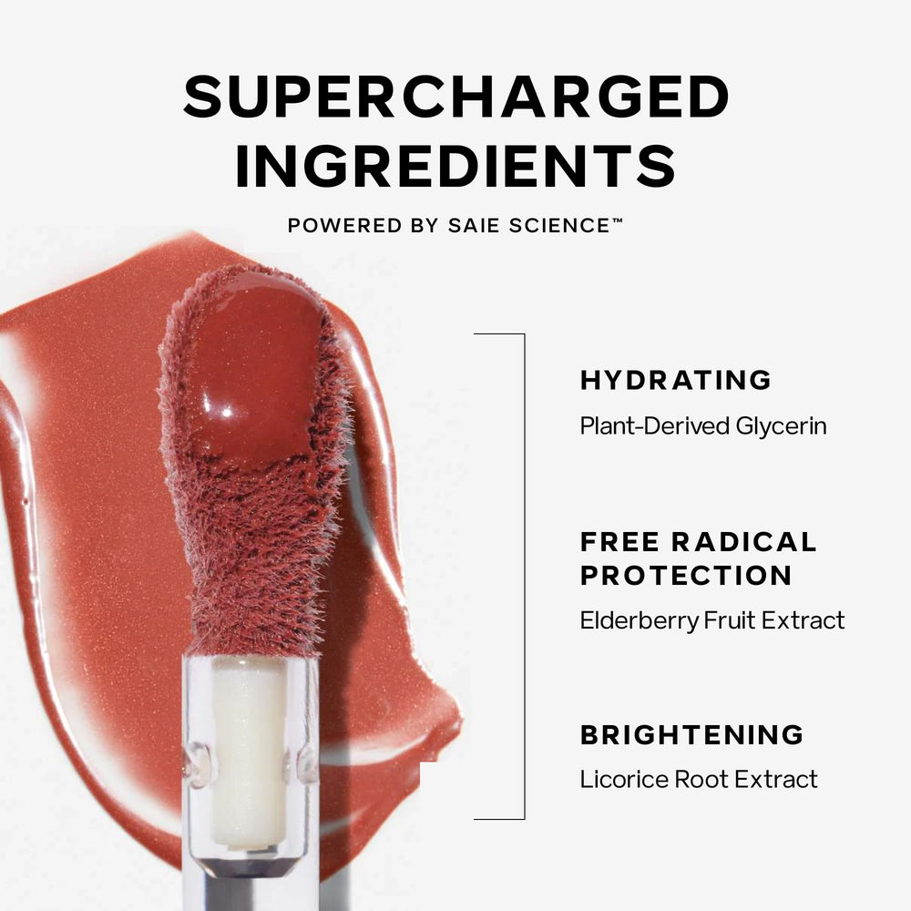 Saie Dew Liquid Blush in Flirty shade swatch for radiant look.