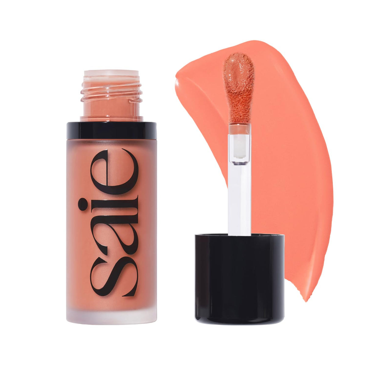 Saie Dew Liquid Blush front packaging showing Hottie shade and easy application