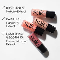 Saie Dew Liquid Blush rose tint swatch highlights buildable color and dewy finish.