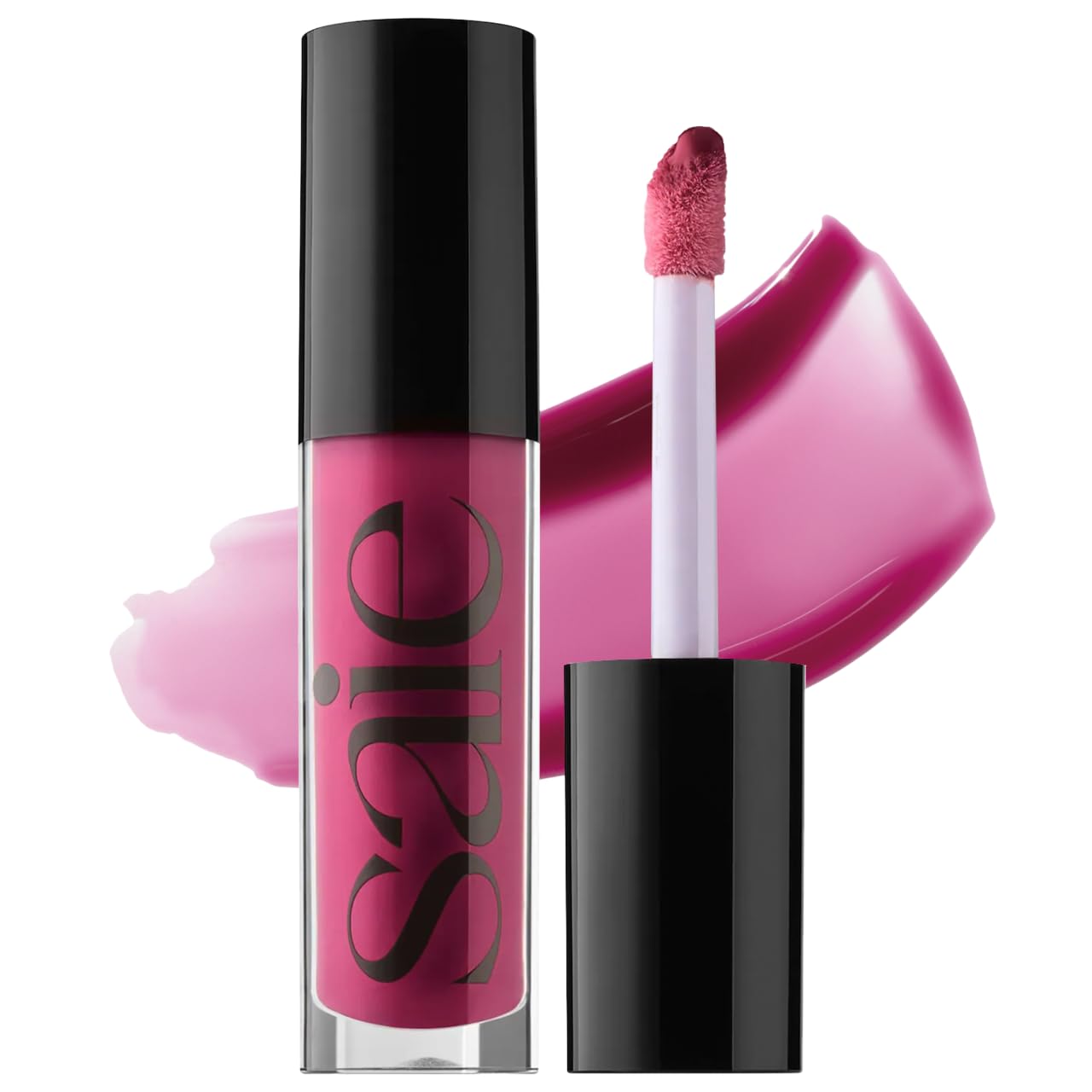 Saie Glossybounce Dream front packaging showing sleek tube and label, boosts daily shine