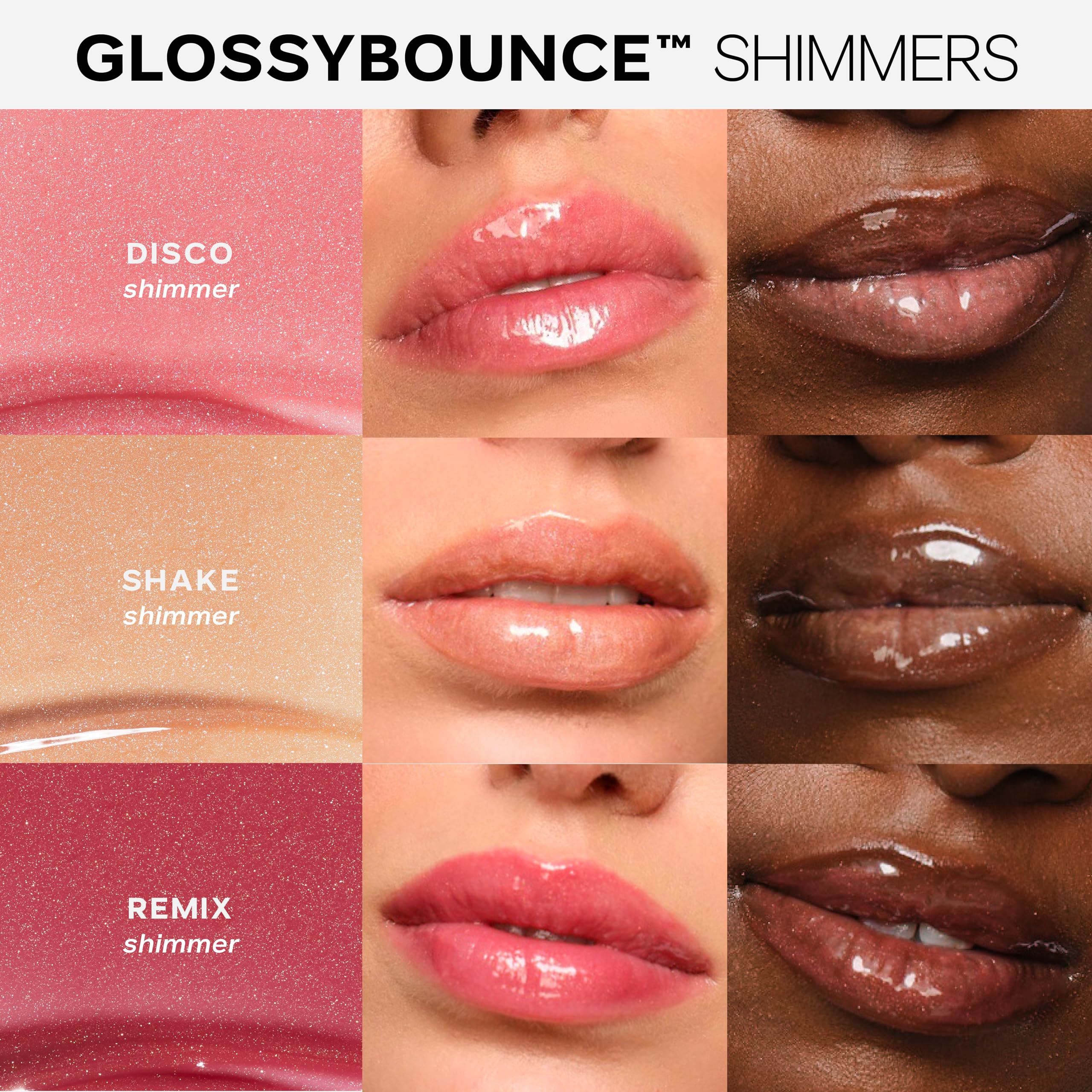 Saie Glossybounce swatch on skin showing sheer tint and hydration