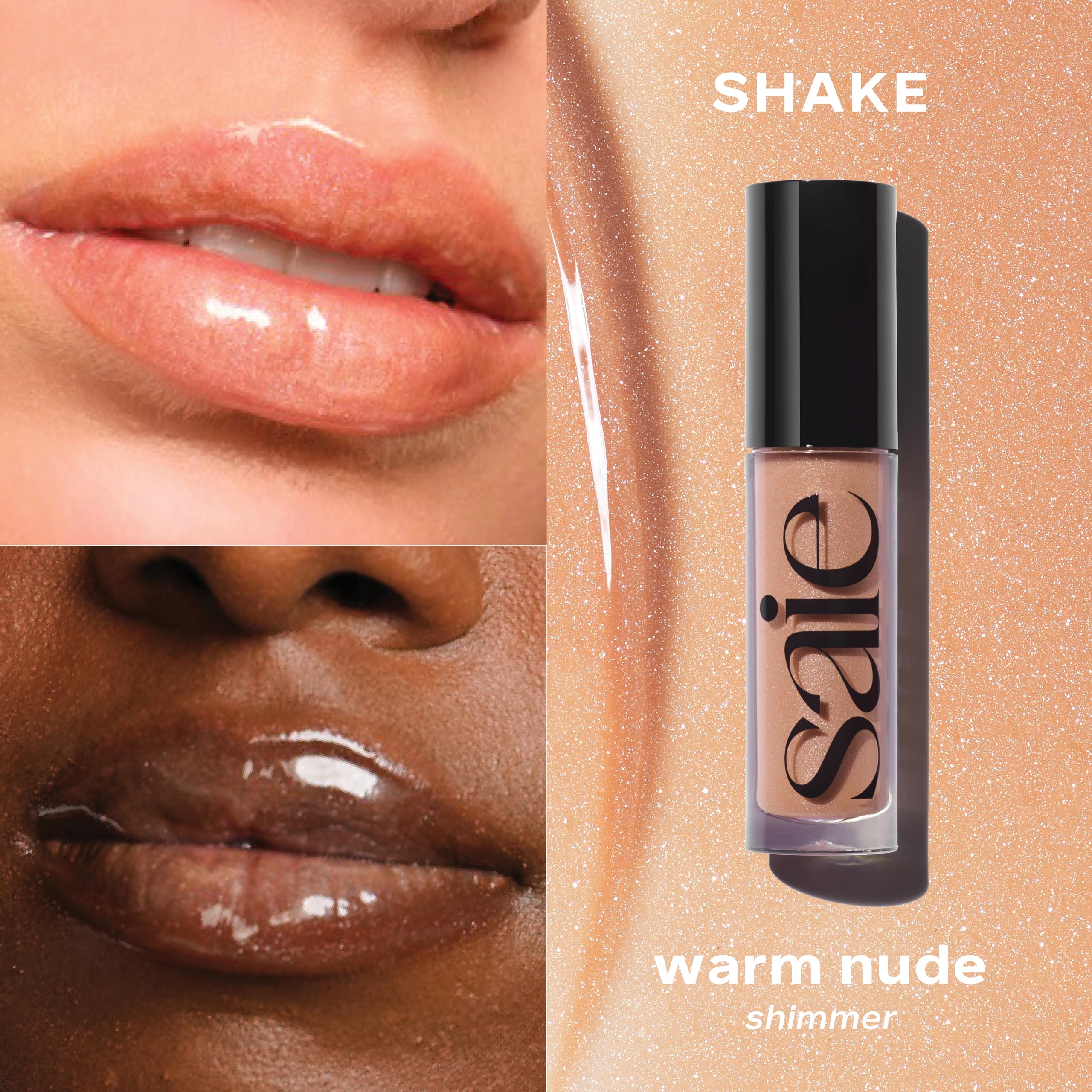 Saie Glossybounce glossy texture close-up showing non-sticky gloss
