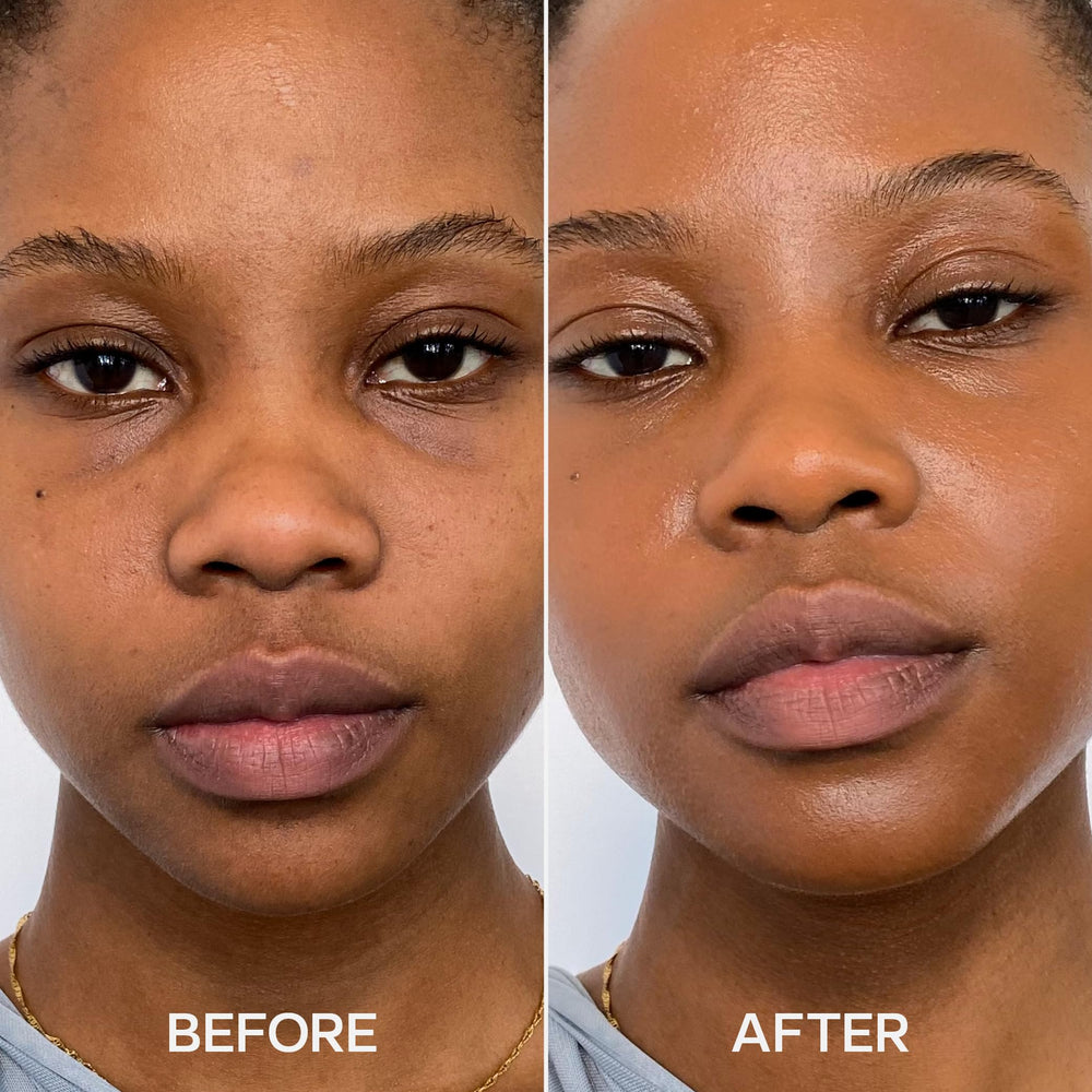 Saie applied under eye to show immediate brightening and natural coverage