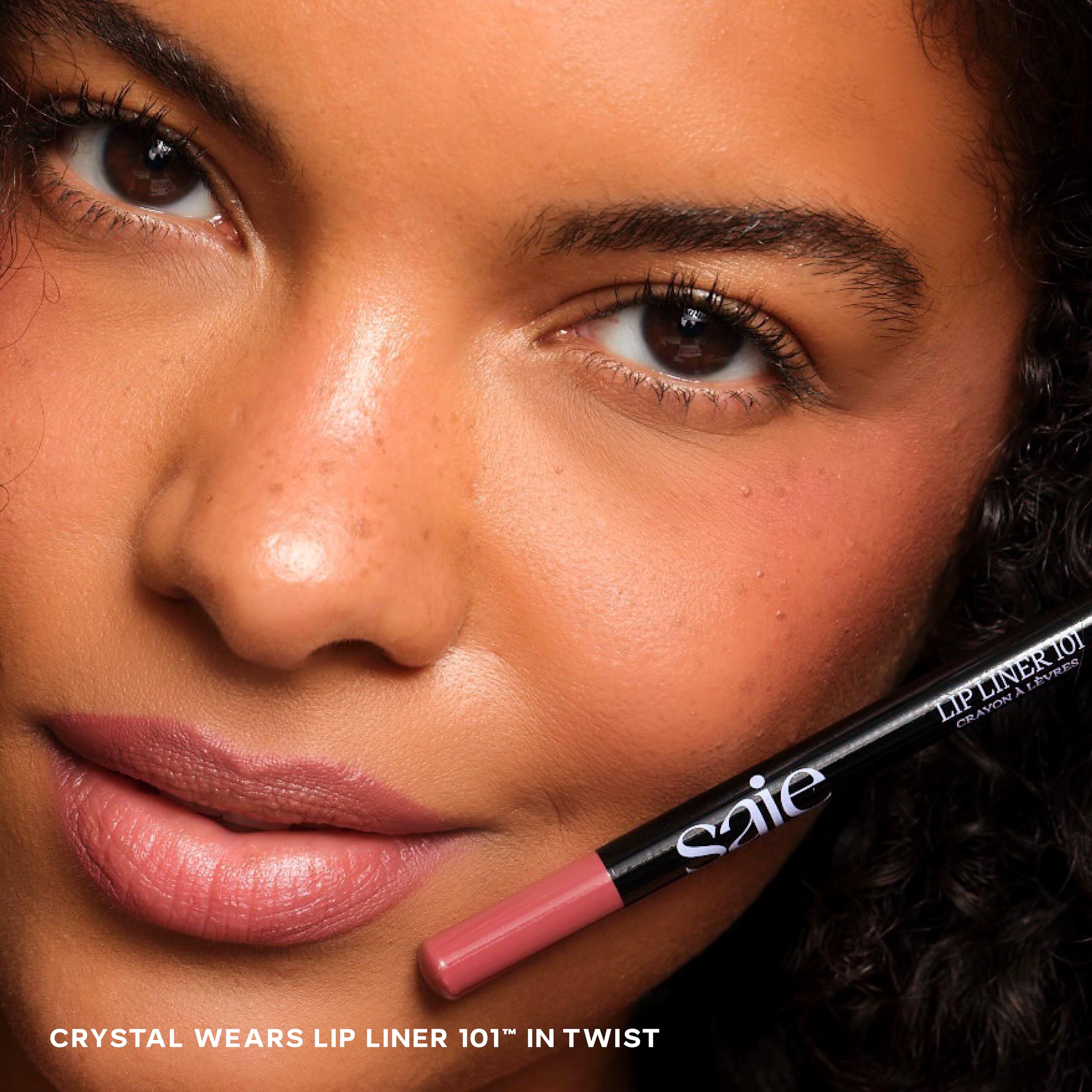 Saie Lip Liner 101 creamy-soft matte swatch demonstrates easy outline and even color.