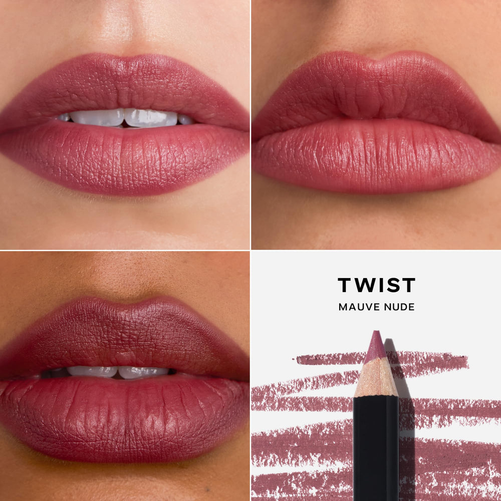Saie Lip Liner 101 meadowfoam oil formula glides on skin in swatch.