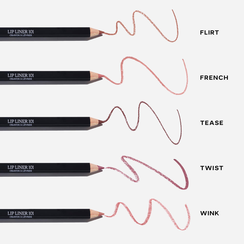 Saie Lip Liner 101 ingredients highlight shea butter and jojoba oil for nourishing feel.