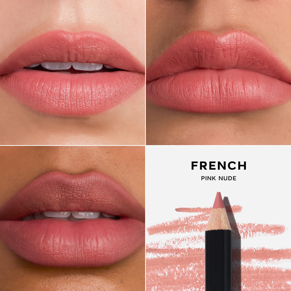 Saie lip liner 101 color swatches on skin illustrating shade payoff and blendability
