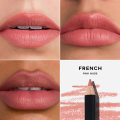 Saie lip liner 101 color swatches on skin illustrating shade payoff and blendability