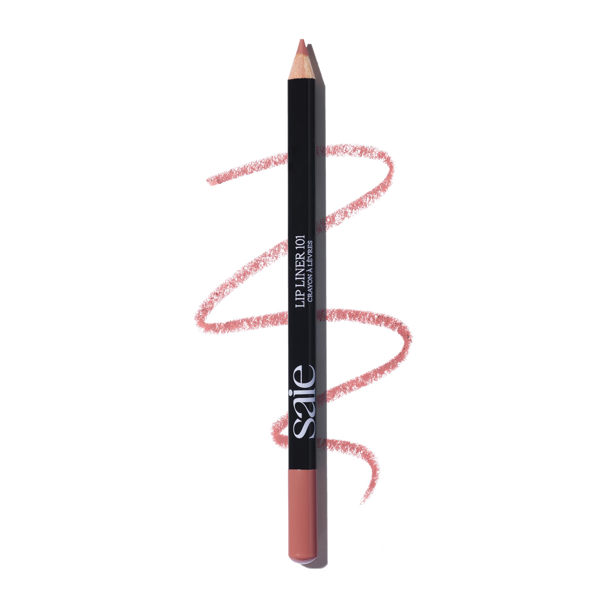 Saie Lip Liner 101 Wink pencil tip closeup shows precise control for shaping lips.