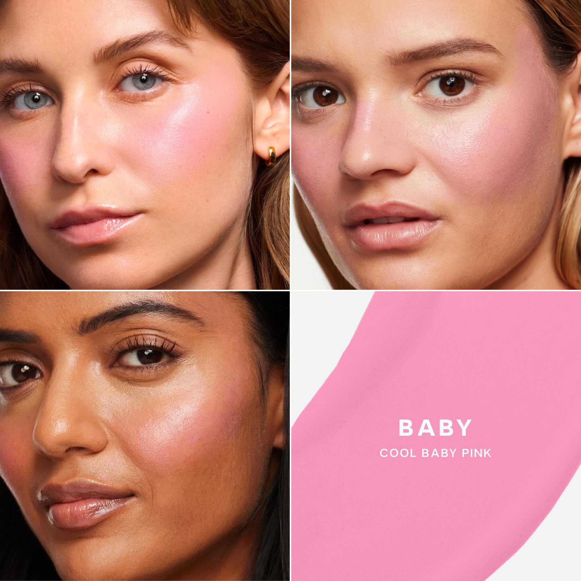 Saie mini dew blush texture swatches highlighting creamy, blendable finish benefit