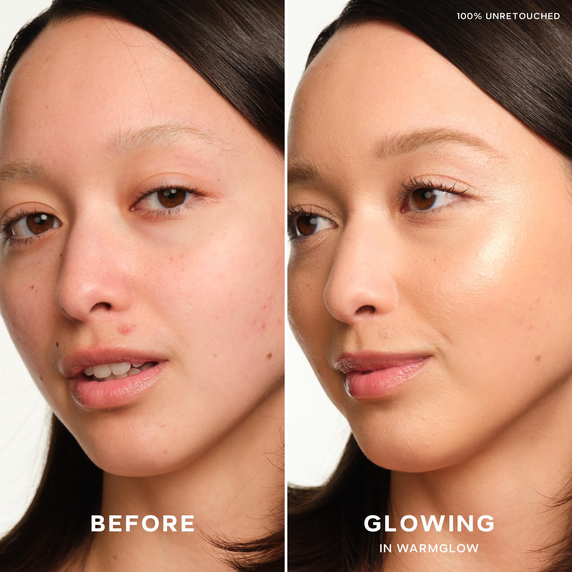 Saie Mini Glowy Super Gel chest and shoulders glow closeup for hydrated radiance.