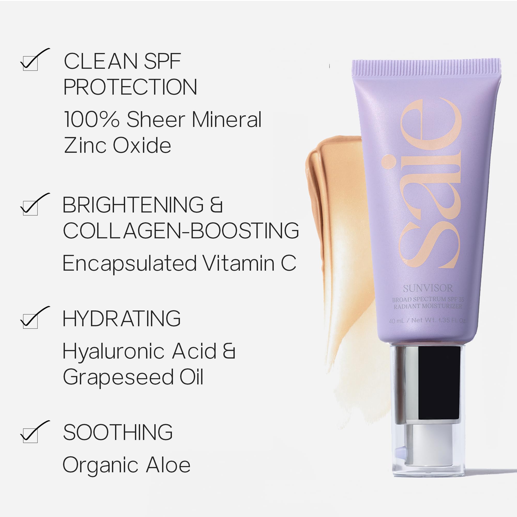 Saie Mini Sunvisor creamy texture close-up highlighting sheer finish and hydrating feel