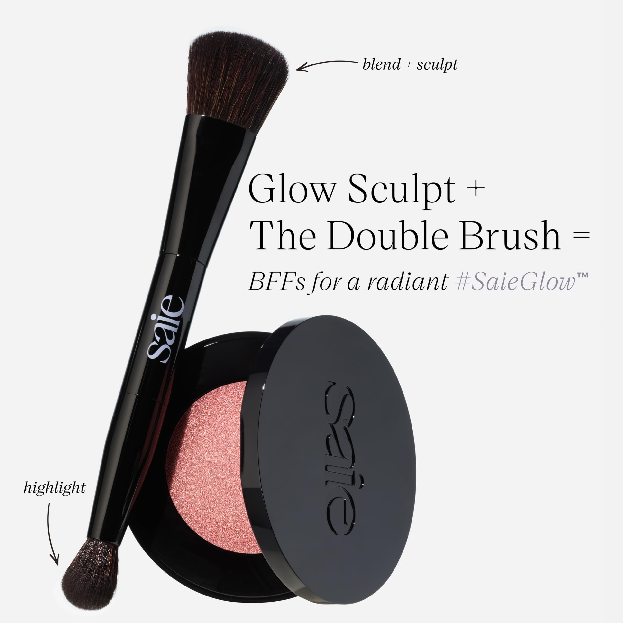 Saie Peachglow worn in daylight lifestyle shot showing healthy, dewy finish