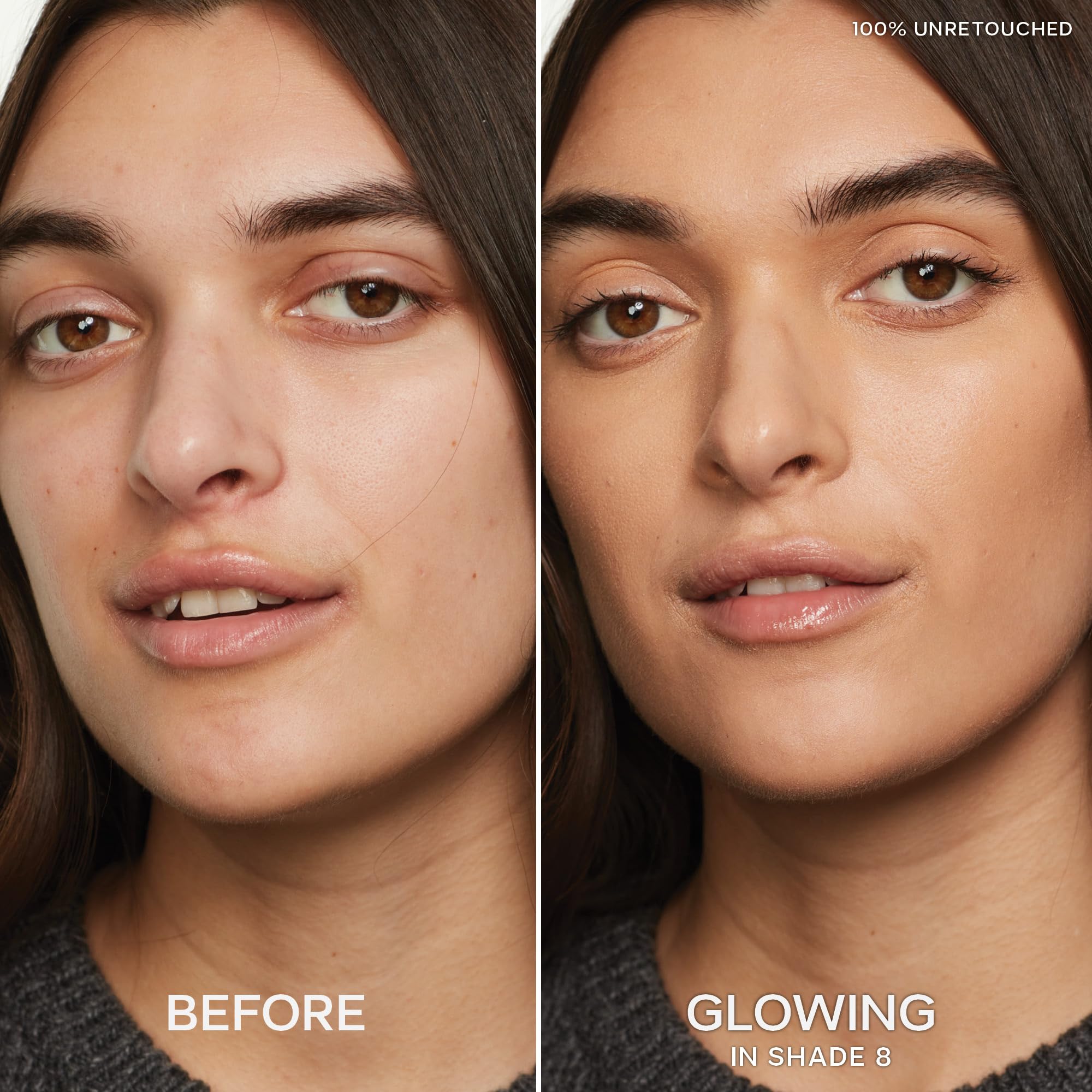 Saie Slip Tint dot-and-blend technique shows easy coverage for redness.