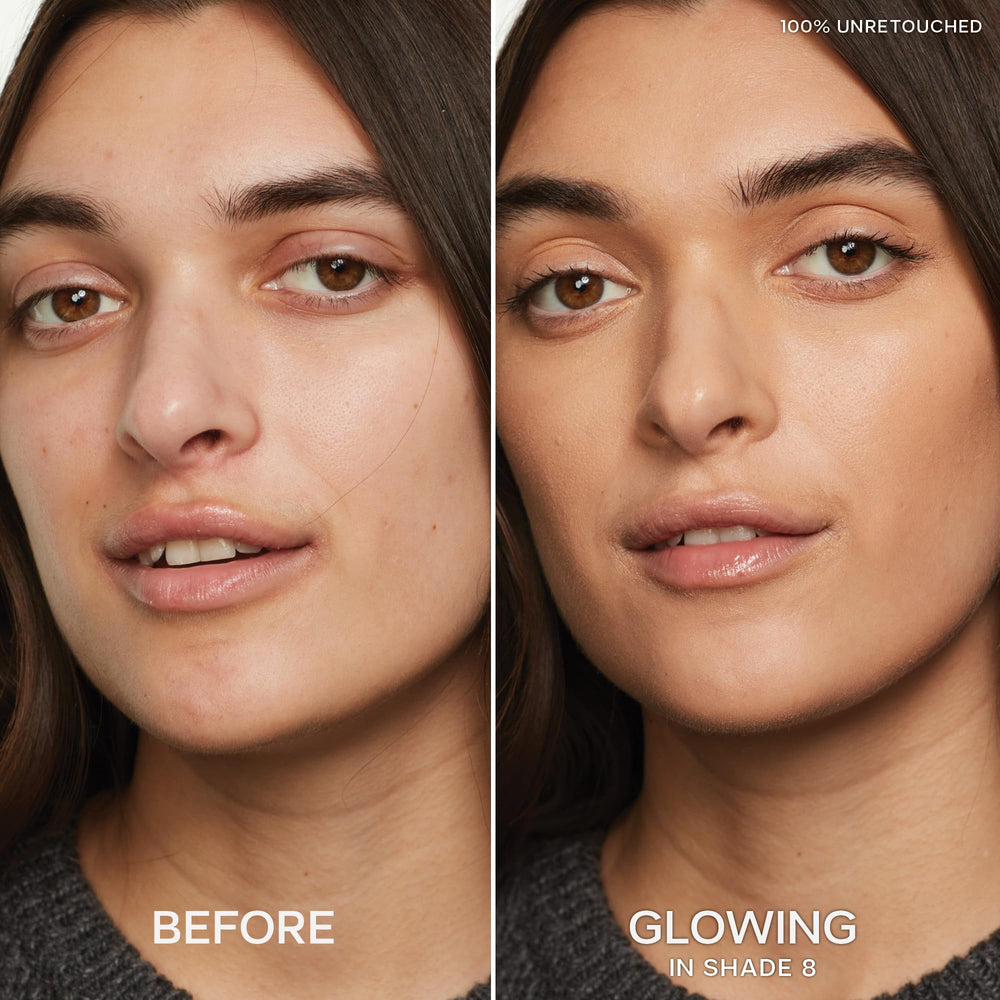 Saie Slip Tint dot-and-blend technique shows easy coverage for redness.