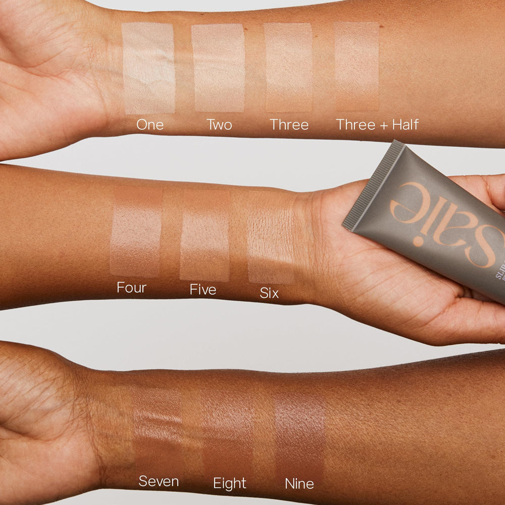 Saie Slip Tint fingertips-application demonstrates easy, buildable coverage for everyday use.