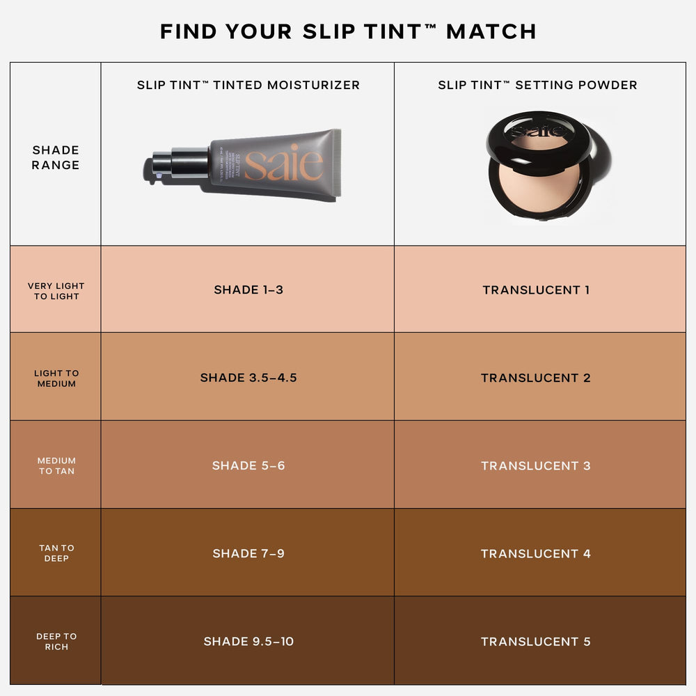Saie Slip Tint ingredients label showing clean, talc-free formula