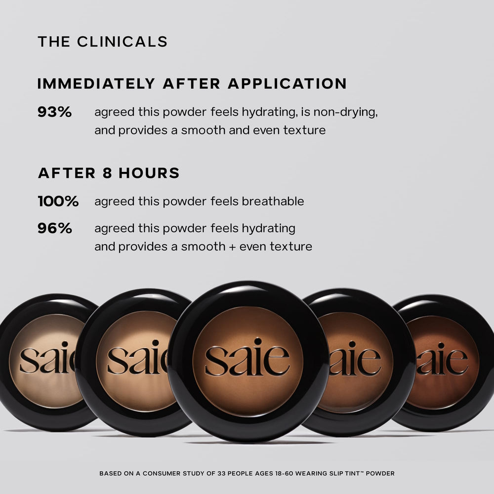 Saie Slip Tint ingredient label showing phytosqualane and silica for gentle performance