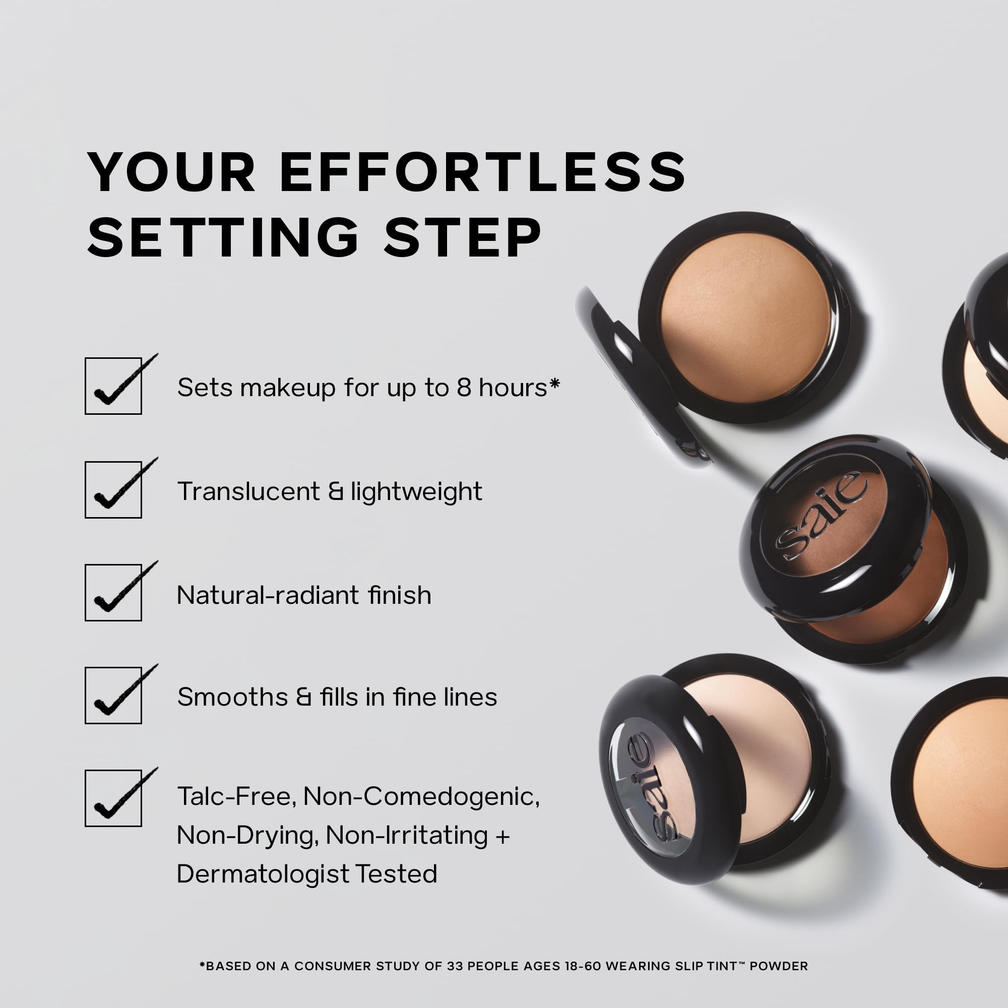 Saie powder beside tinted moisturizer to suggest pairing for radiance