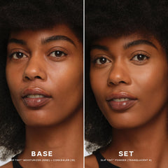 Saie compact label close-up highlighting shade Translucent 4 and clean ingredients