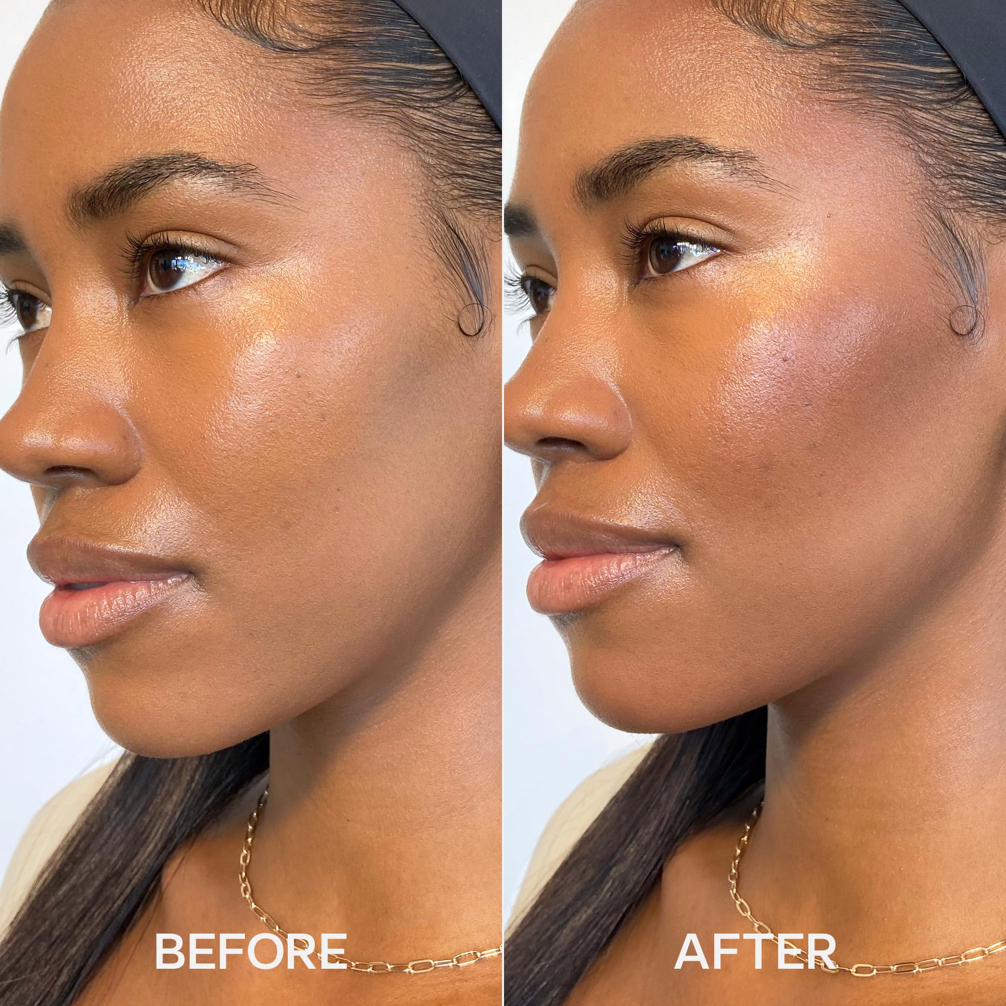 Saie bronzer being applied with a buffing brush for seamless blending