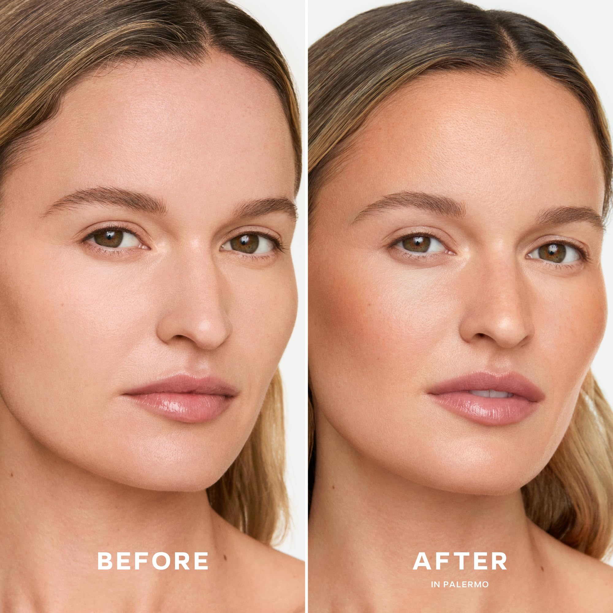 Close-up of Saie powder texture highlighting creamy baked finish and blendability