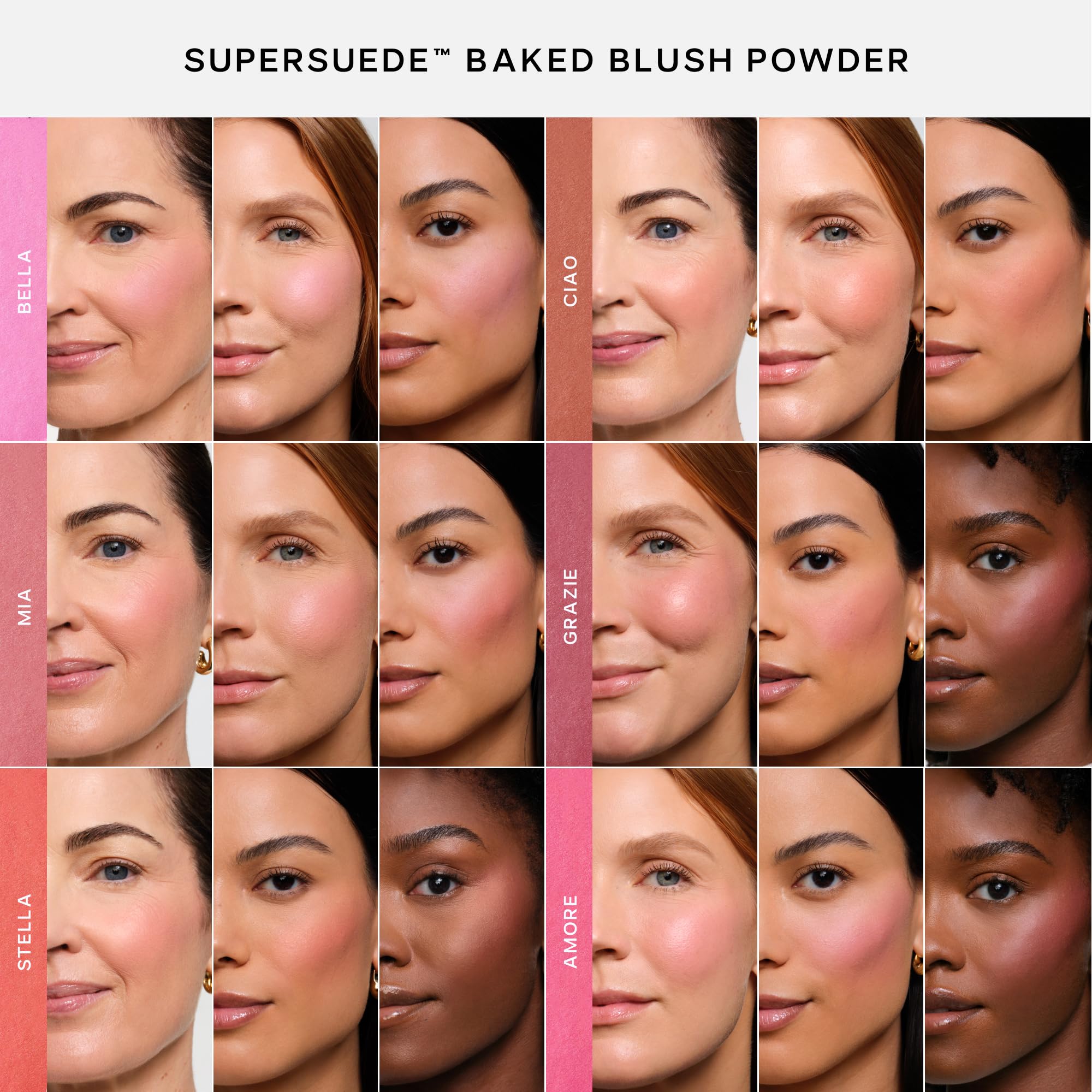 Saie SuperSuede Baked Blush application brush tapping demonstrates controlled, even color payoff