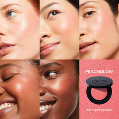 Saie arm swatches of Peachglow showing buildable color benefit