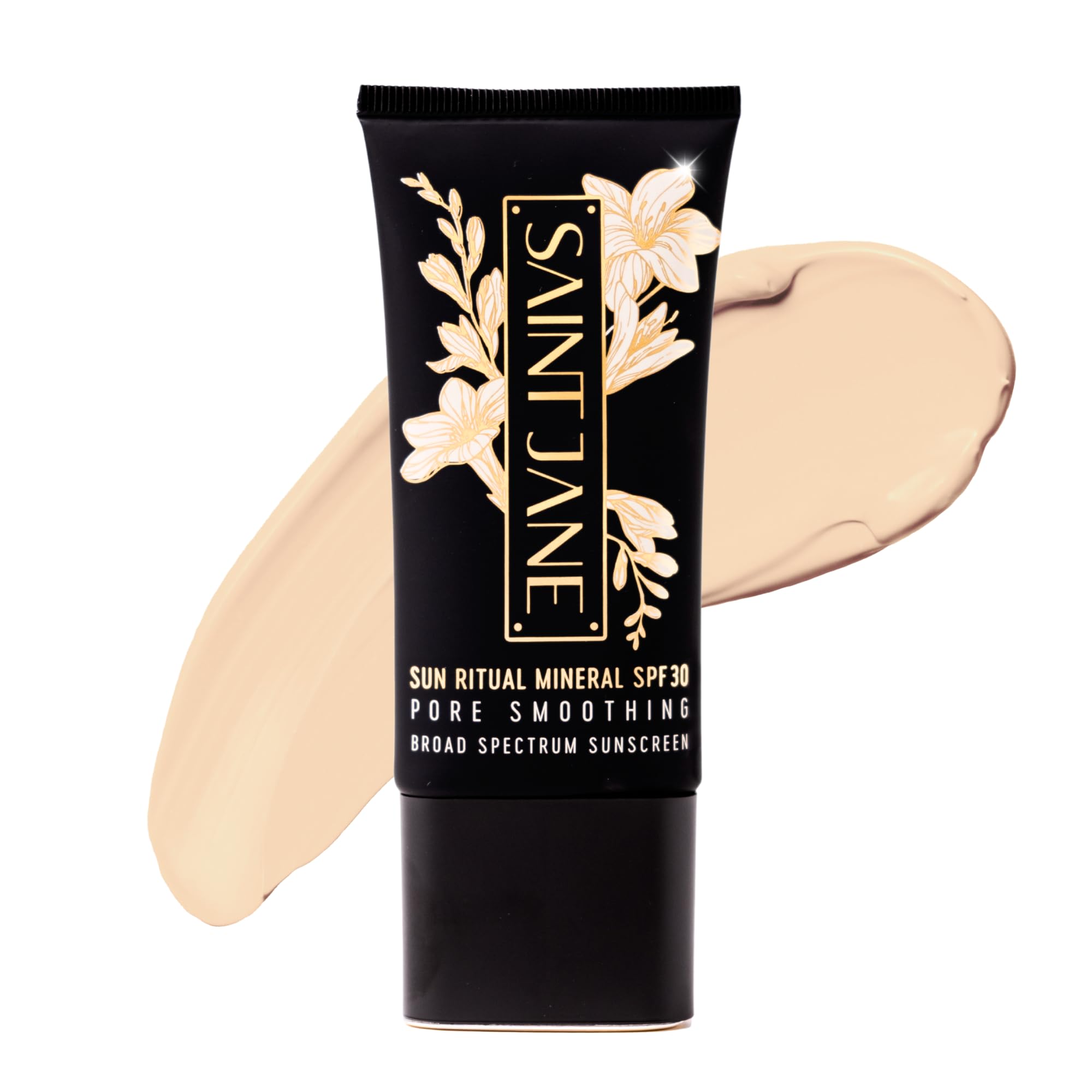 SAINT JANE Luxury Sun Ritual SPF 30 bottle closeup for daily invisible protection.