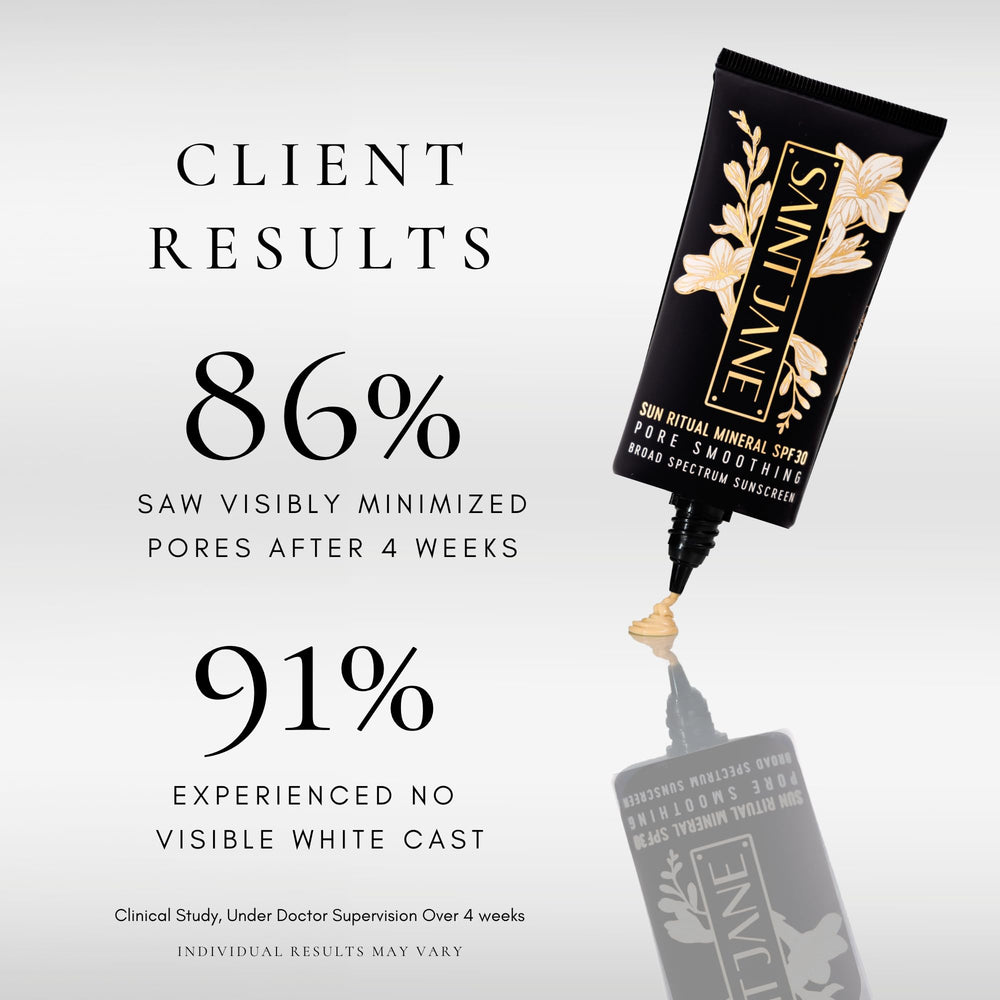 SAINT JANE Luxury Sun Ritual SPF 30 on skin with soft matte finish for oil-prone skin.