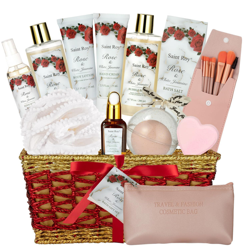 Saint Roy 21-piece spa gift basket ready for gifting and at-home pampering