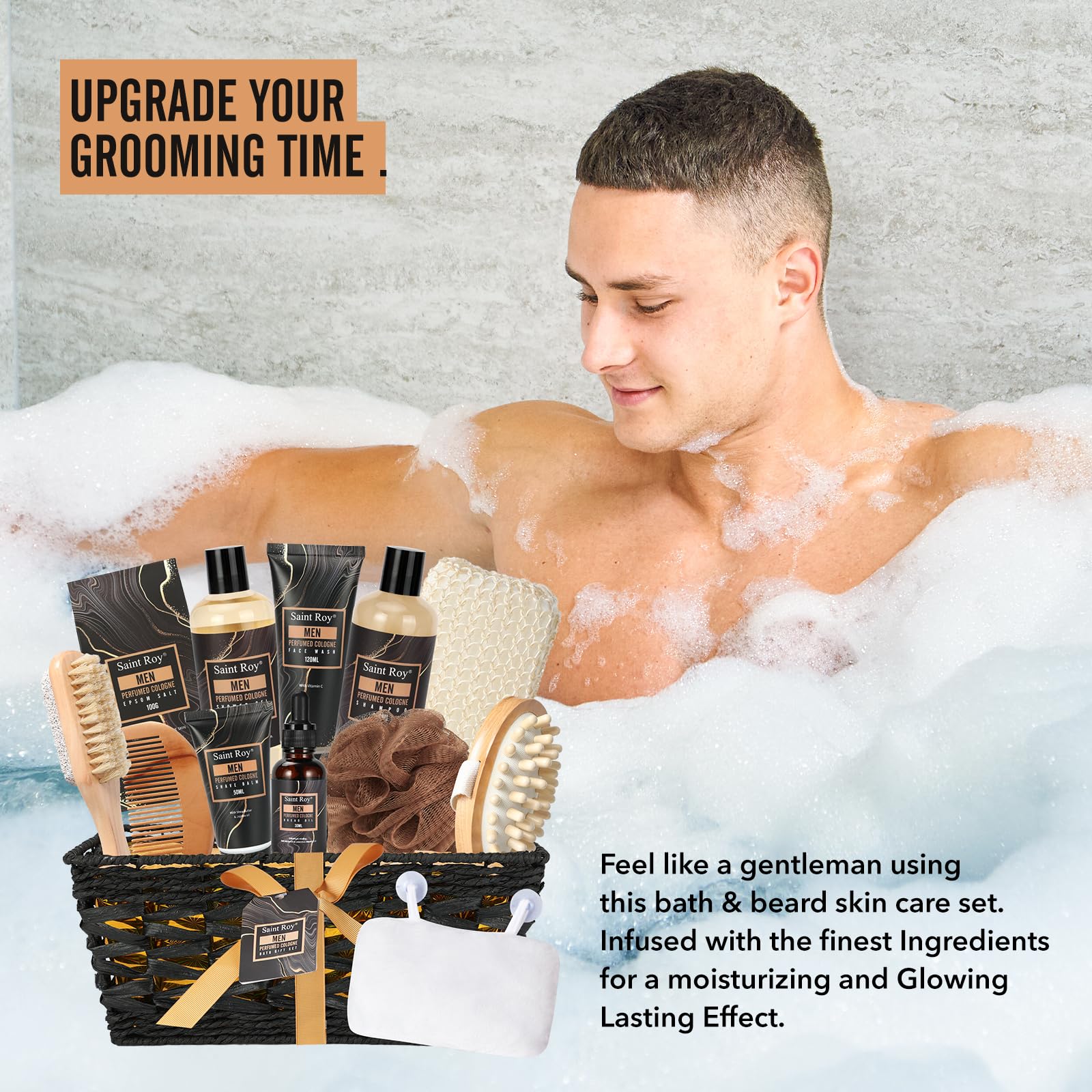 Saint Roy gift set display showing a 14pc spa kit