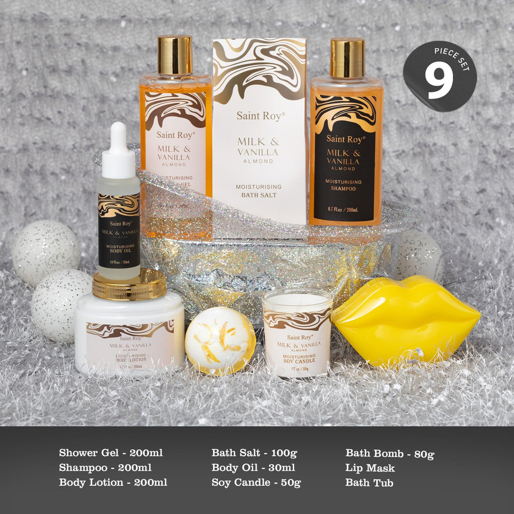 Saint Roy Spa Gift Basket shower gel bottle highlighting refreshing cleanse and aroma