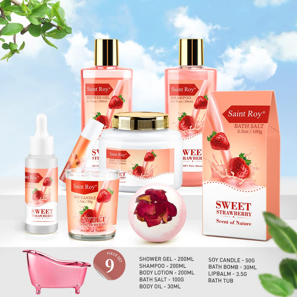 Saint Roy spa kit display-bath-tub presenting an elegant home spa setup for gifting.