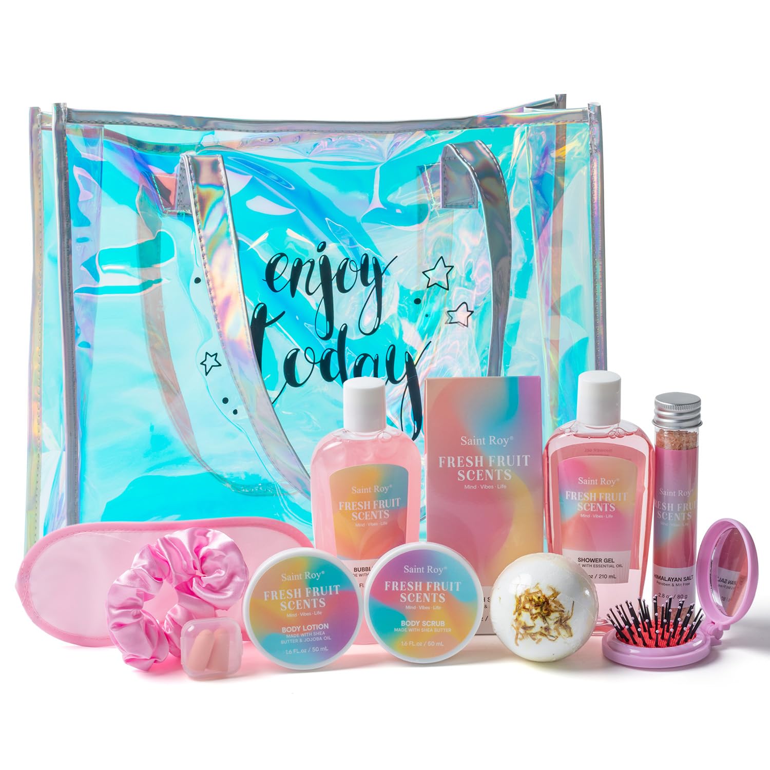 Saint Roy spa kit tote bag showing iridescent finish for gifting and storage