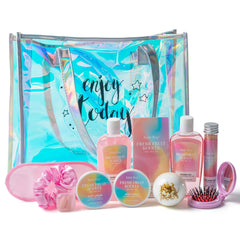 Saint Roy spa kit tote bag showing iridescent finish for gifting and storage