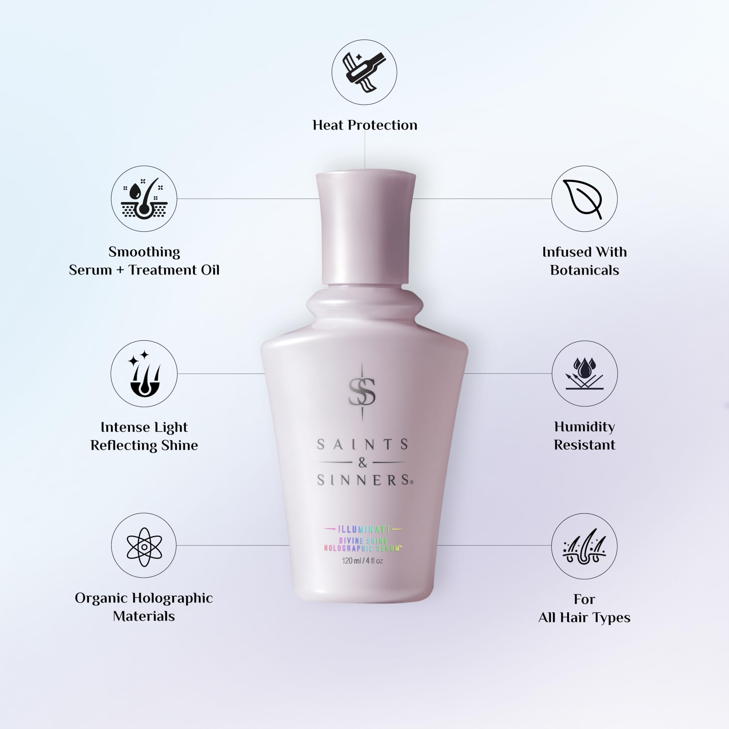 Saints & Sinners Illuminati Divine Shine serum pump dispenses product for easy application.