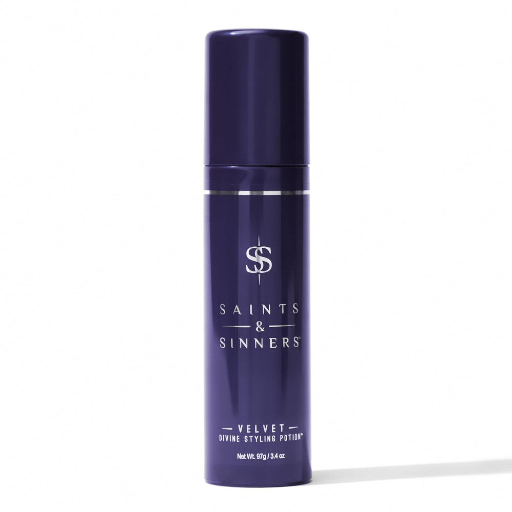 Saints & Sinners Velvet Divine Styling Potion bottle delivering frizz control and shine