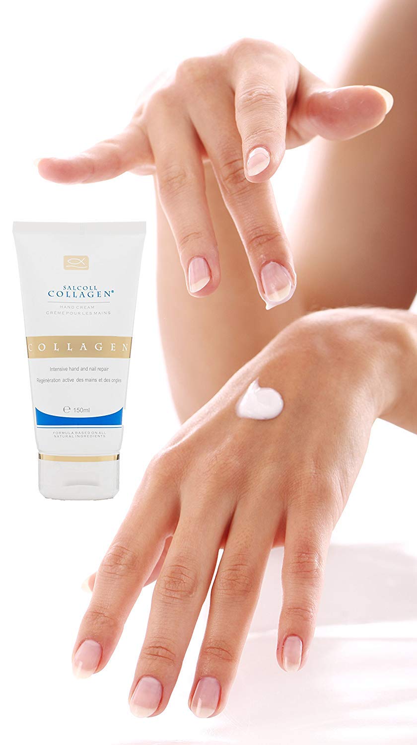 Salcoll Collagen hand cream anti-aging boost on hands.