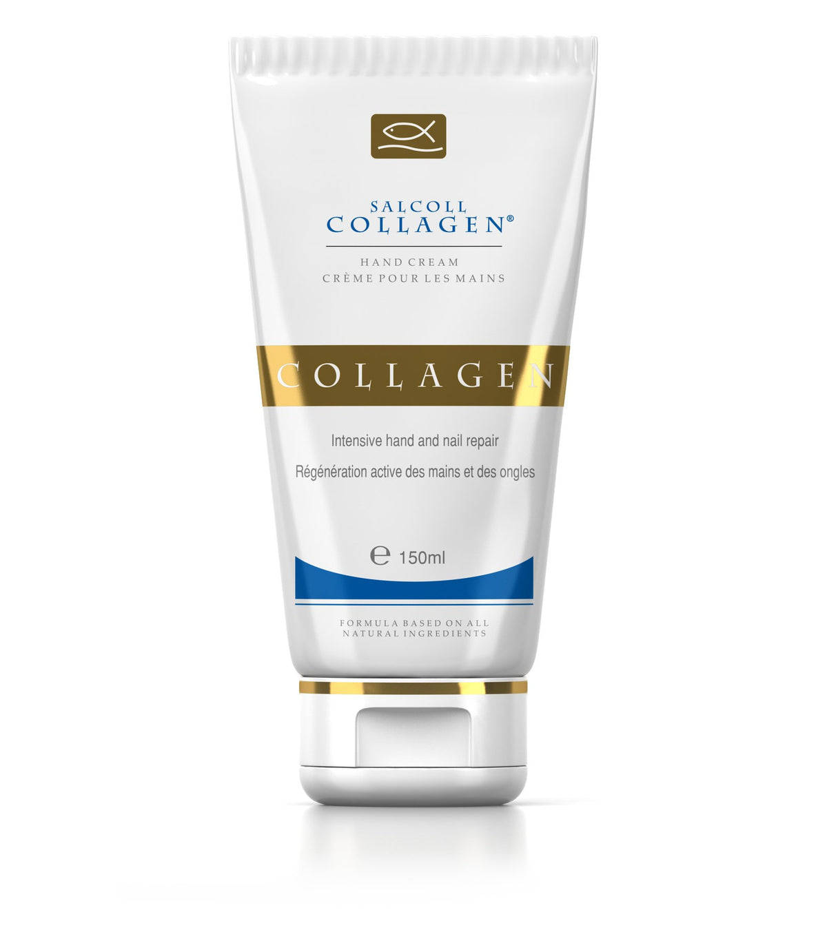 Salcoll Collagen hand cream jar close-up highlighting rich moisturizing texture for dry skin relief.