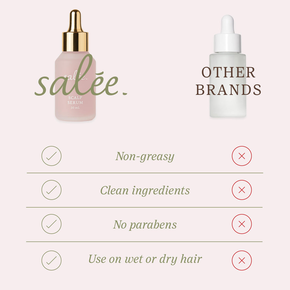SALEE dry scalp serum ingredient panel with cucumber and peppermint for soothing care