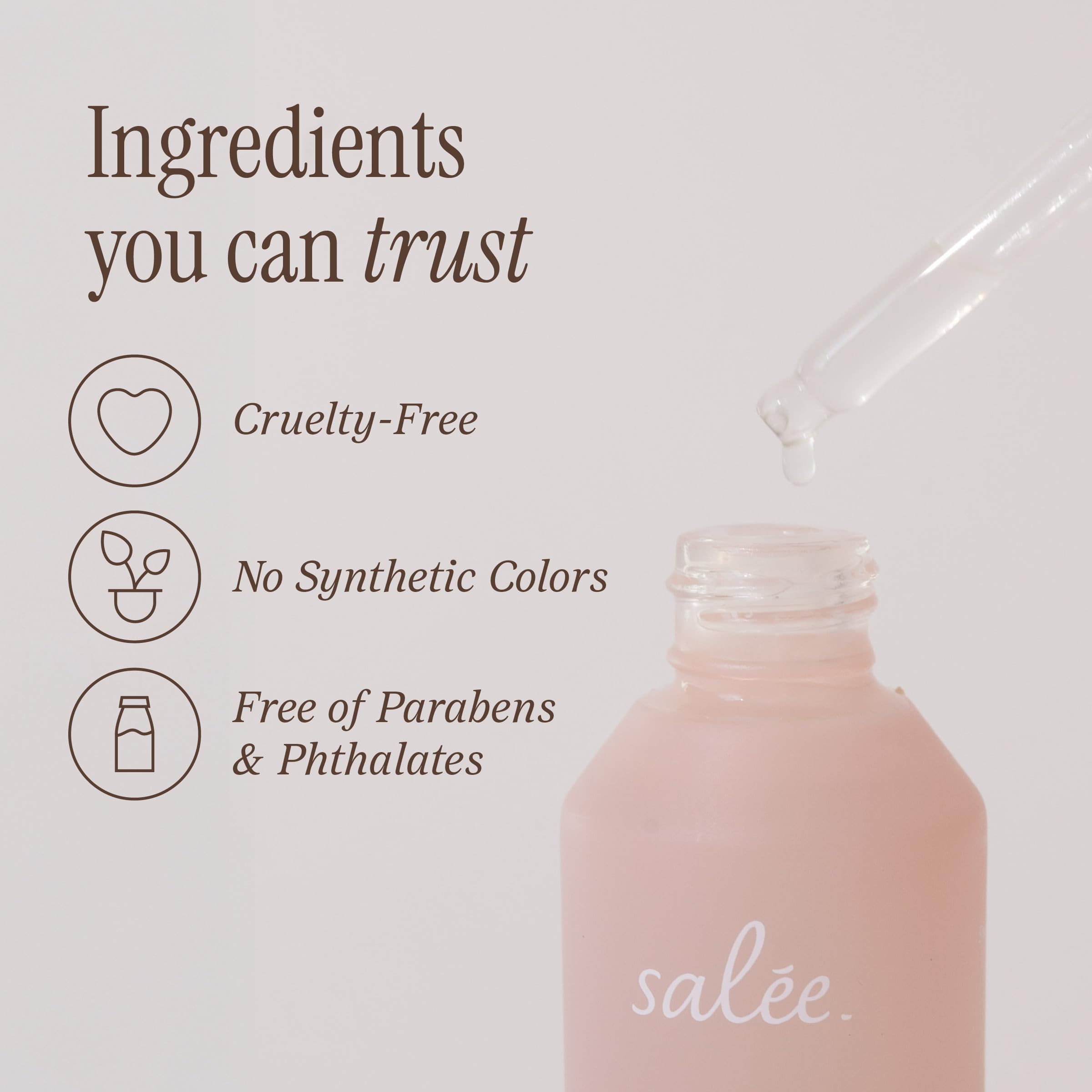 SALEE dry scalp serum packaging closeup highlighting natural botanicals
