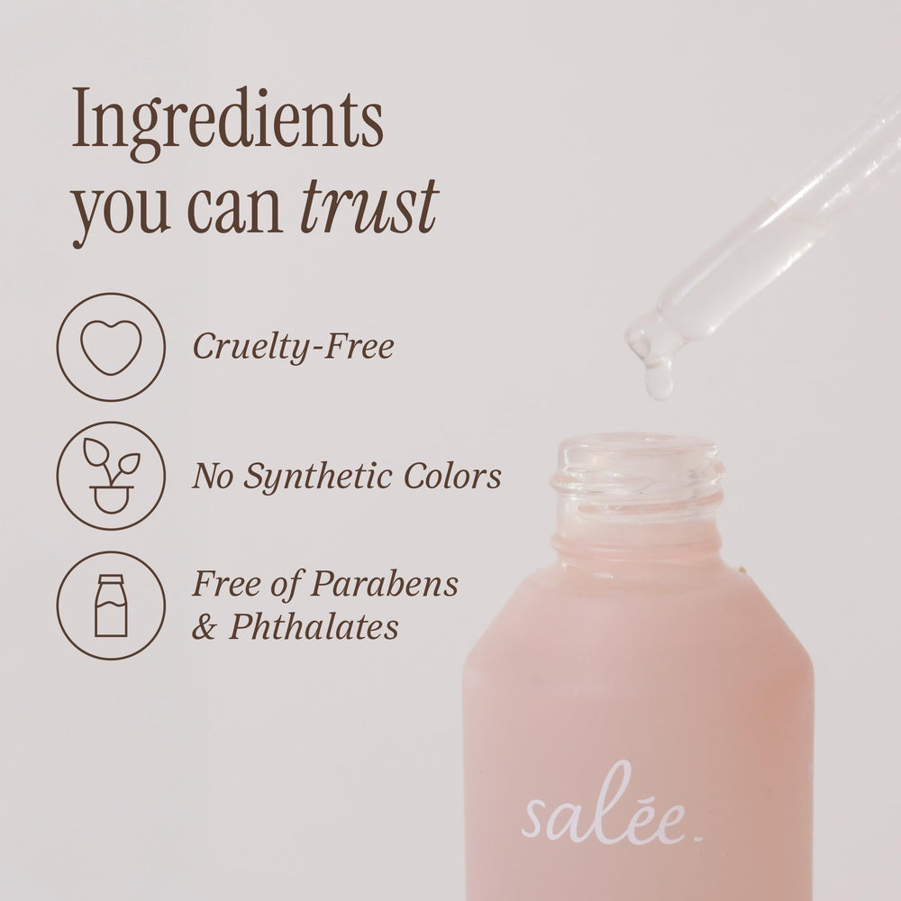SALEE dry scalp serum packaging closeup highlighting natural botanicals